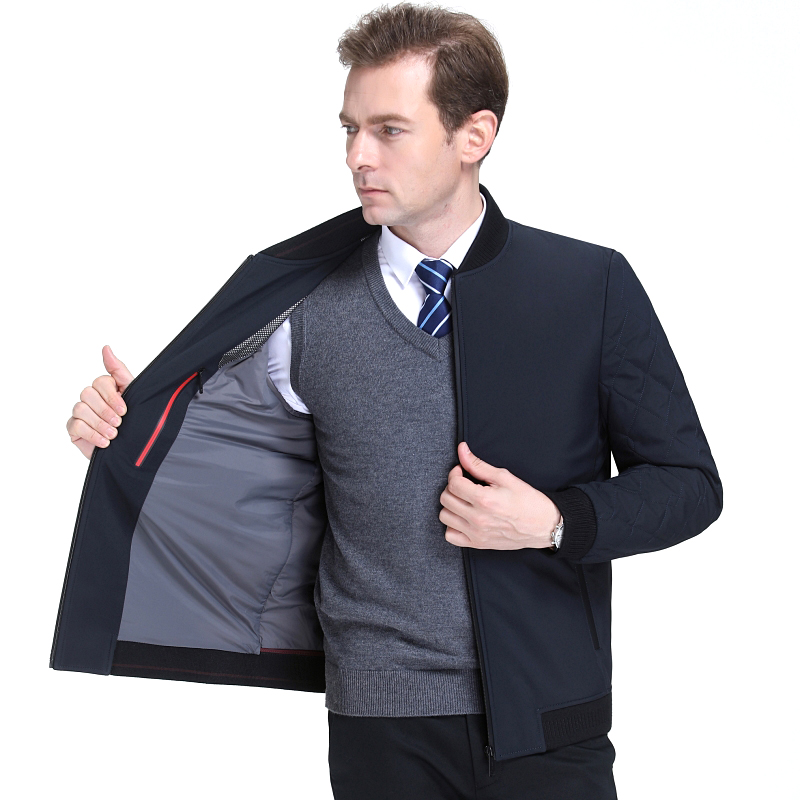 免费试穿 2024春秋正品新款夹棉夹克男士外套加厚爸爸冬装翻领休闲中老年茄克衫棉衣高端外套正品官方旗舰店高清大图