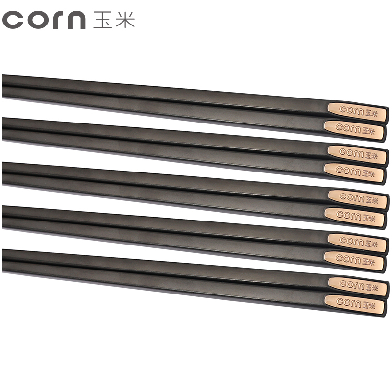 玉米(corn)合金筷子 金色5双装 耐高温不发霉 家用防滑创意个性黑色筷子 家庭餐具套装 成人筷高清大图