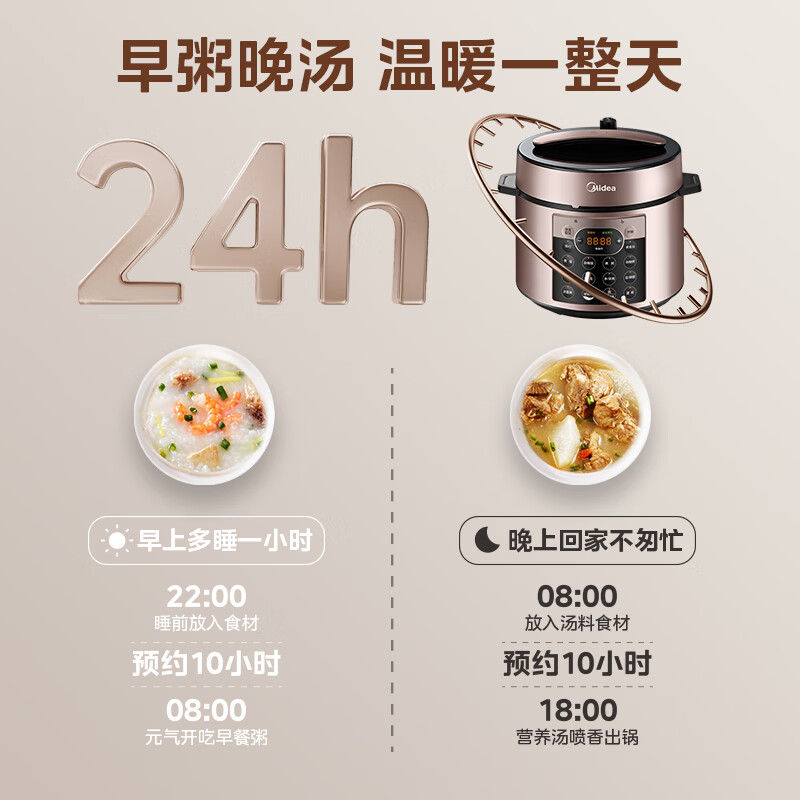 美的(Midea)提鲜系列电压力锅 5L全自动智能预约 上蒸下煮 不粘双胆煲汤炖肉YL50Q3-451高清大图
