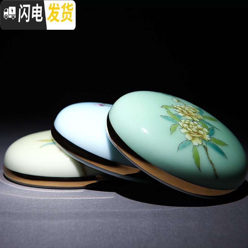 三维工匠彩绘茶杯陶瓷马克杯带盖过滤泡茶杯景德镇青瓷办公杯带盖茶杯 米黄富贵花开南瓜杯高清大图