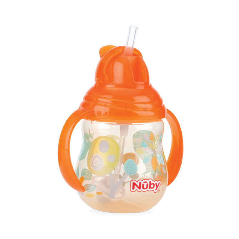 努比(Nuby)咔嗒双耳360°弹跳吸管杯270ml 橘色