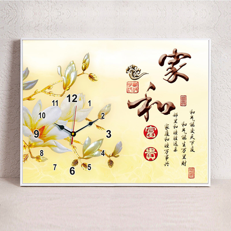 现代新中式客厅装饰画简约餐厅挂画免打孔配电箱中国风挂钟表壁画
