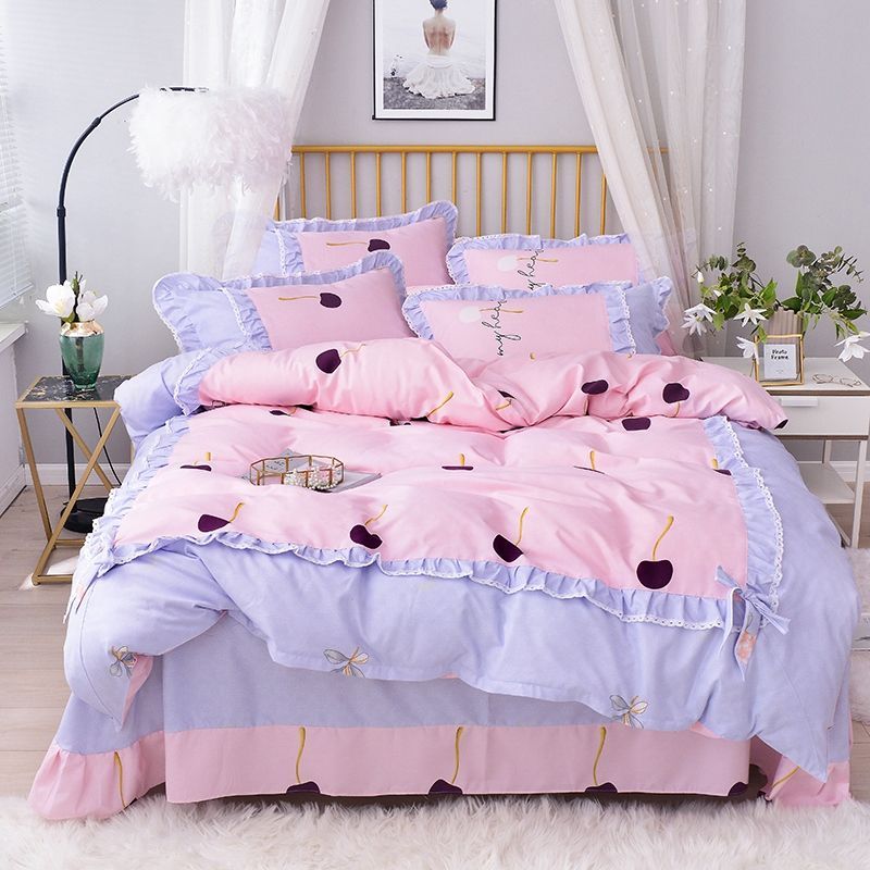 韩版公主四件套床上用品荷叶花边床单被套四件套学生婚庆床上用品