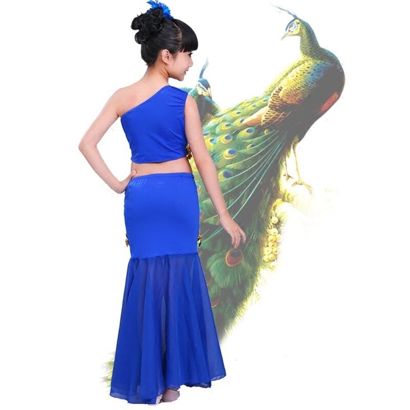 儿童傣族舞蹈服古达孔雀舞演出服装彩云之南鱼尾裙肚皮舞民族表演服女