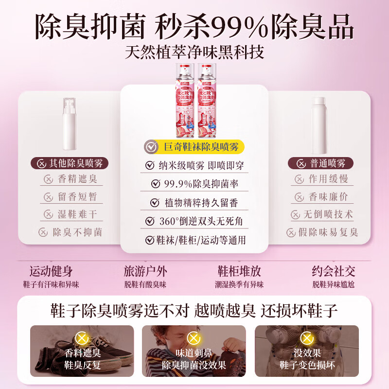 巨奇 鞋袜除臭喷雾-水蜜桃味360ml+绿茶360ml+白皂360ml套装套装高清大图