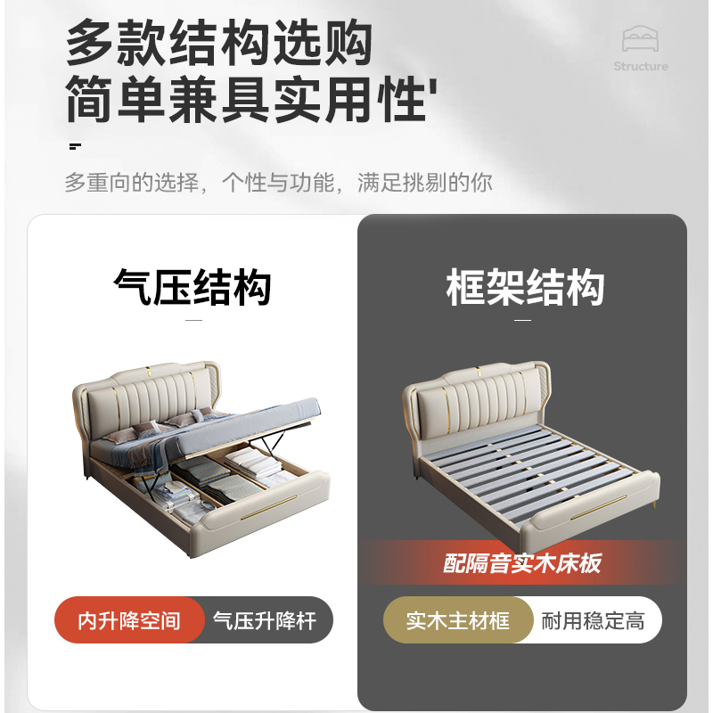 欧梵森 床 北欧轻奢皮床双人床1.8米家用储物主卧床实木床1.5m现代简约欧式大床意式极简皮艺床软包卧室家具婚床高清大图