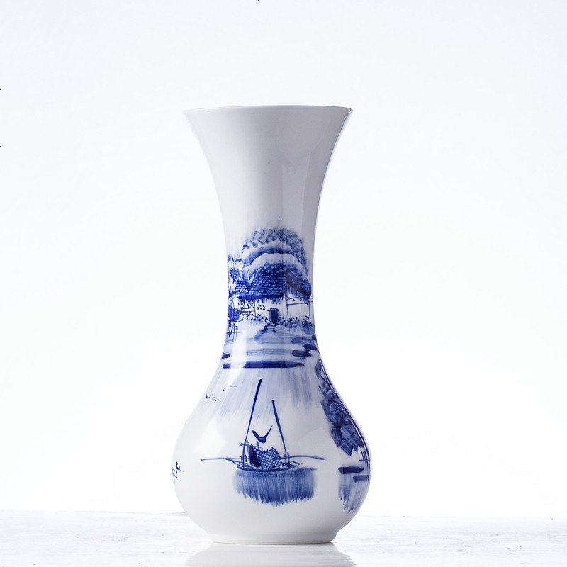 景德镇陶瓷花瓶摆件青花瓷小花插家居客厅装饰摆件送底座aj122 手绘花插