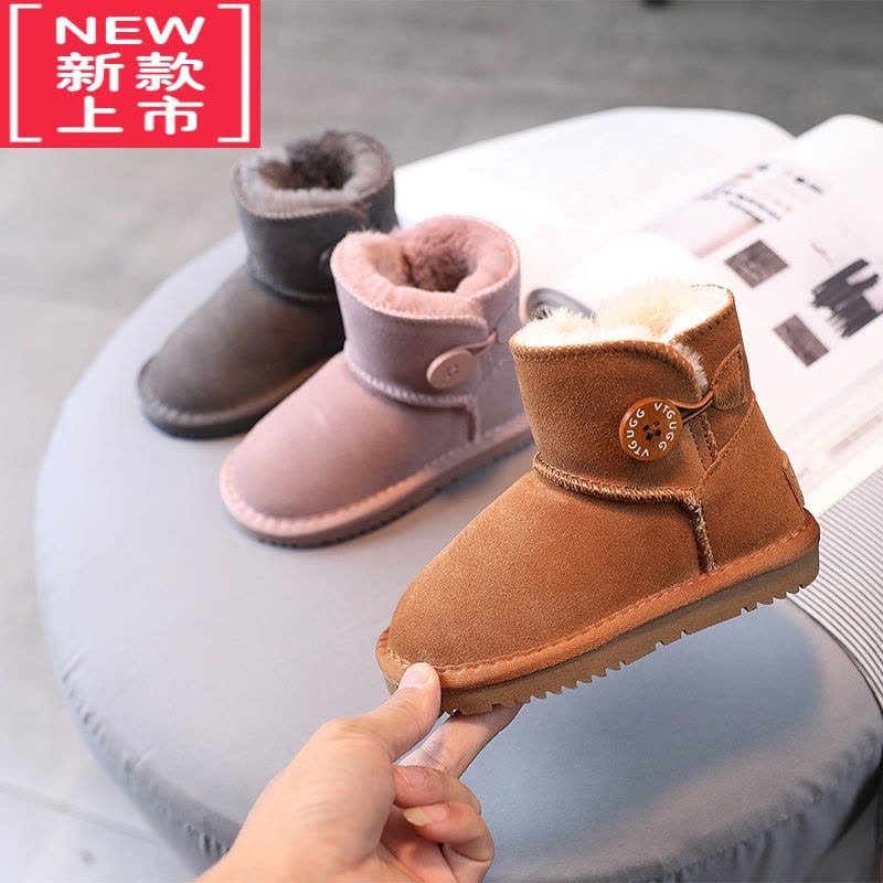 可莉允儿童雪地靴女童短靴冬季男童保暖鞋加绒宝宝靴子防滑中筒棉鞋图片