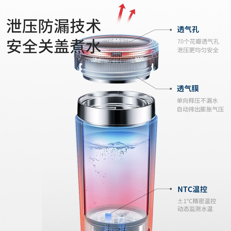 摩飞(Morphy richards)电热水杯 家用旅行便携式烧水杯0.3L随行泡茶办公保温杯电热杯MR6060粉高清大图
