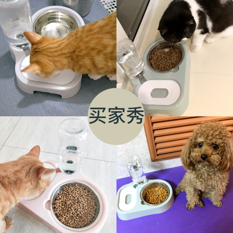猫碗不锈钢狗碗双碗不湿嘴自动饮水器两用猫宠物粮狗食盆猫咪用品