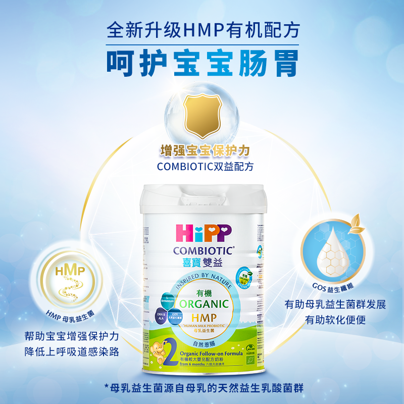 原装进口香港港版HiPP喜宝有机双益HMP较大婴儿奶粉2段6-12月800g高清大图