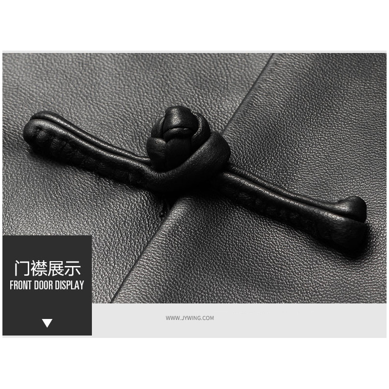 举翼王子唐装皮衣立领盘扣商务休闲真皮外套海宁绵羊皮中老年防风御寒秋冬上装高清大图