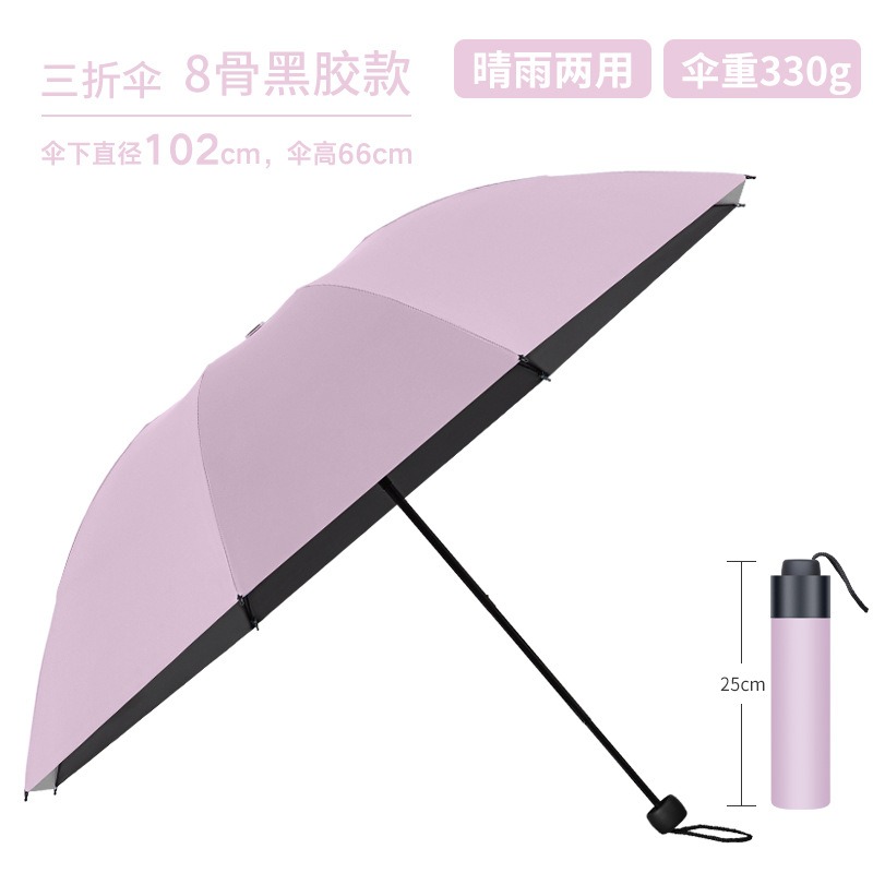 米奇喵三折双层油画黑胶8骨UV紫外线遮阳防晒伞太阳晴雨两用折叠单层粉