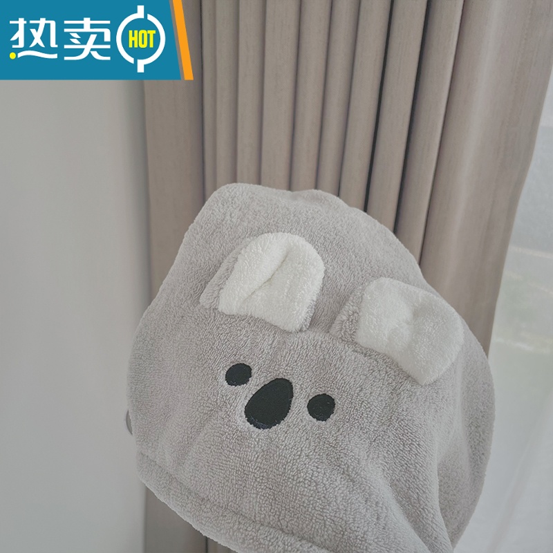 敬平ins卡通考拉干发帽珊瑚绒吸水器速干包头巾擦头发浴帽毛巾 灰色 考拉干发巾高清大图