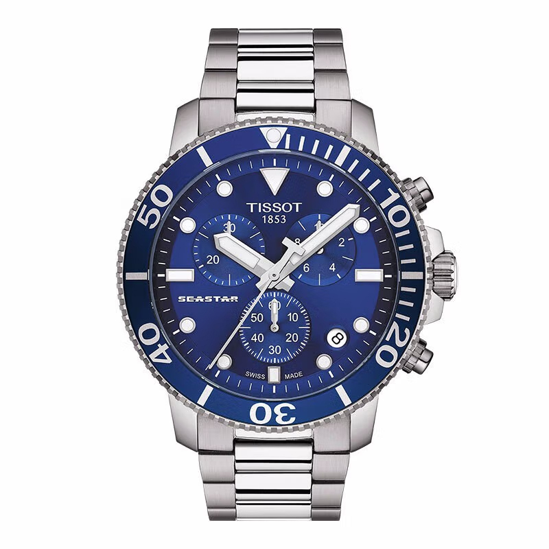 天梭tissot男士手表海星系列三眼计时300防水运动时尚男士石英表官方
