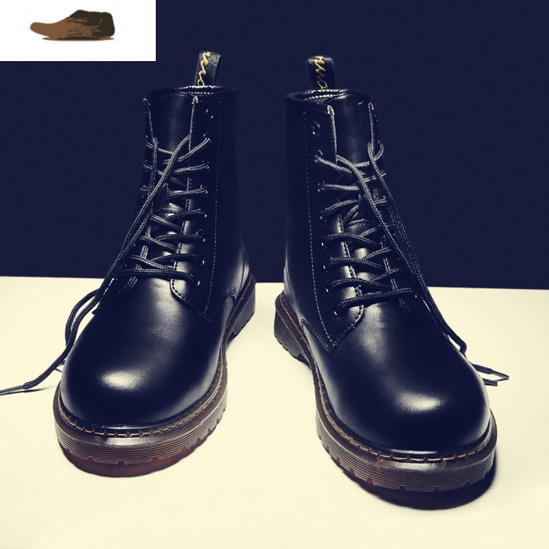 靴防滑防水厨房厨师鞋上班高帮休闲皮鞋男黑色工作鞋纯黑皮靴休闲鞋