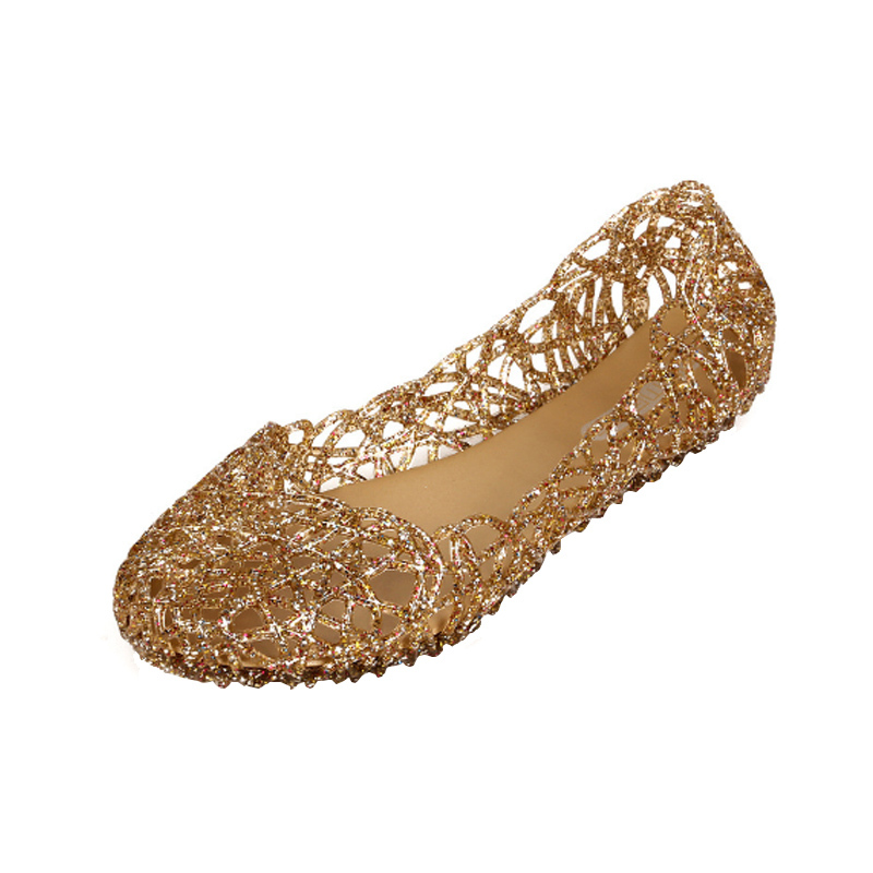 暖青汇透明水晶塑料凉鞋女老式镂空果冻鞋大码洞洞鞋平底舒适夏天沙滩