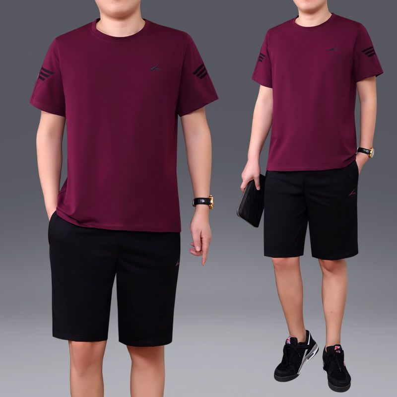 夏季中老年运动套装男短袖短裤中年男士运动服休闲爸爸夏装套装薄