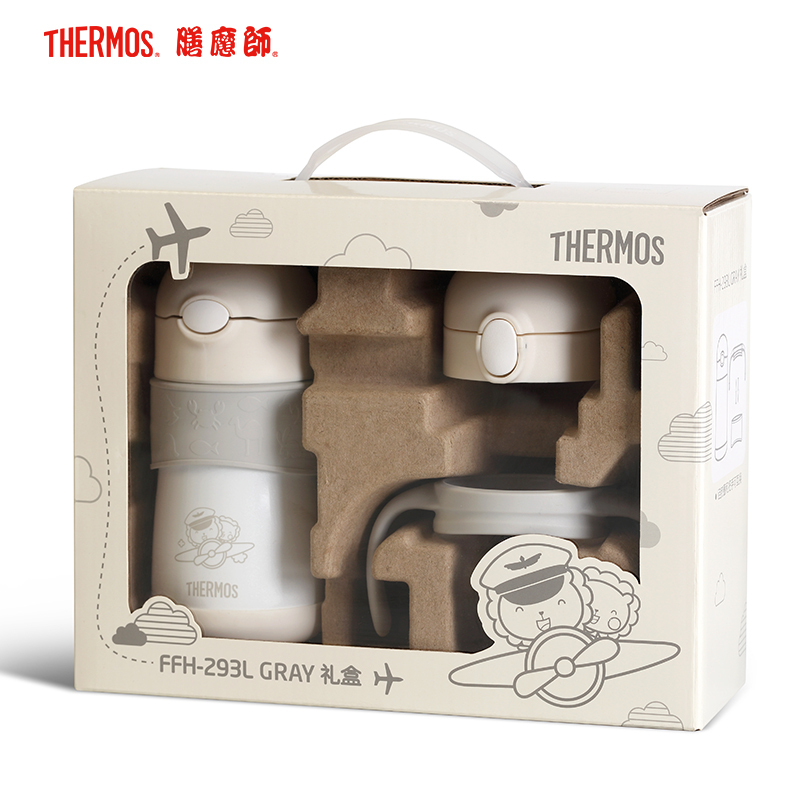 膳魔师(THERMOS)孕婴童保温杯FFH-293L吸管杯内胆316L不锈钢双盖多用290ML学饮杯礼盒装防滑底座粉色