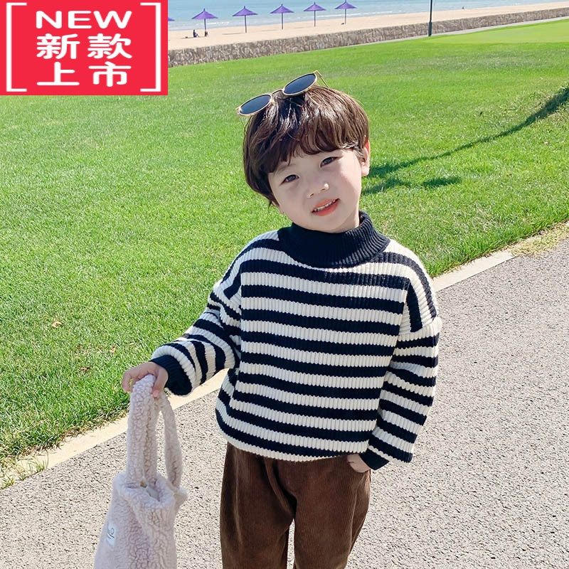 可莉允儿童毛衣加绒加厚秋冬款男童针织衫冬季小童打底宝宝上衣男孩冬装