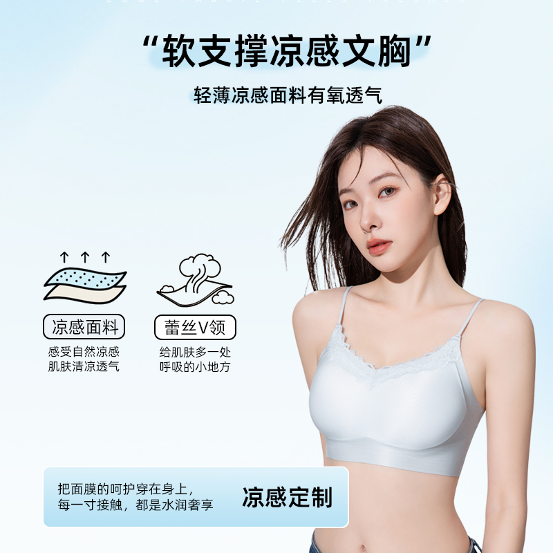 猫人内衣女小胸聚拢无痕凉感细肩带吊带收副乳夏季薄款透气文胸罩高清大图