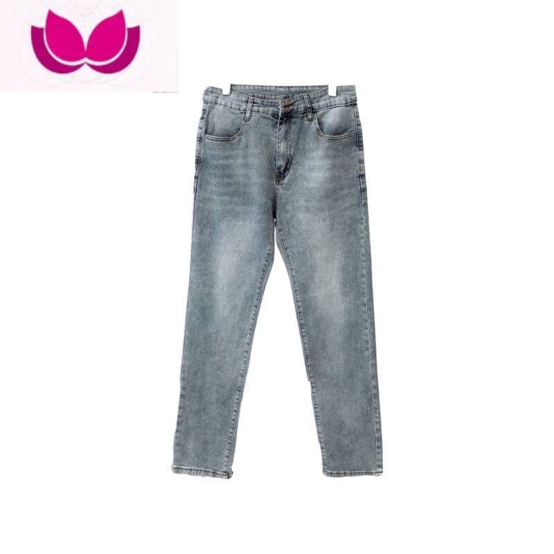 七斓2023韩版ins超火浅蓝牛仔裤男士修身直筒裤百搭潮流九分长裤图片