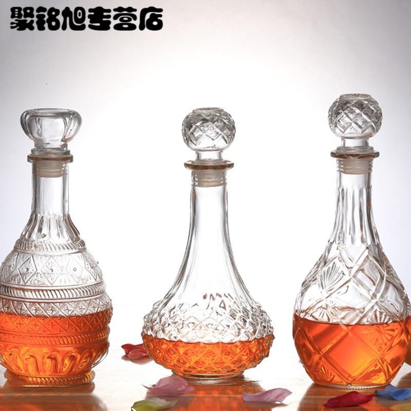 带盖密封分酒器玻璃醒酒器加厚红酒瓶葡萄酒储酒罐家用酒具-750ML太阳花款
