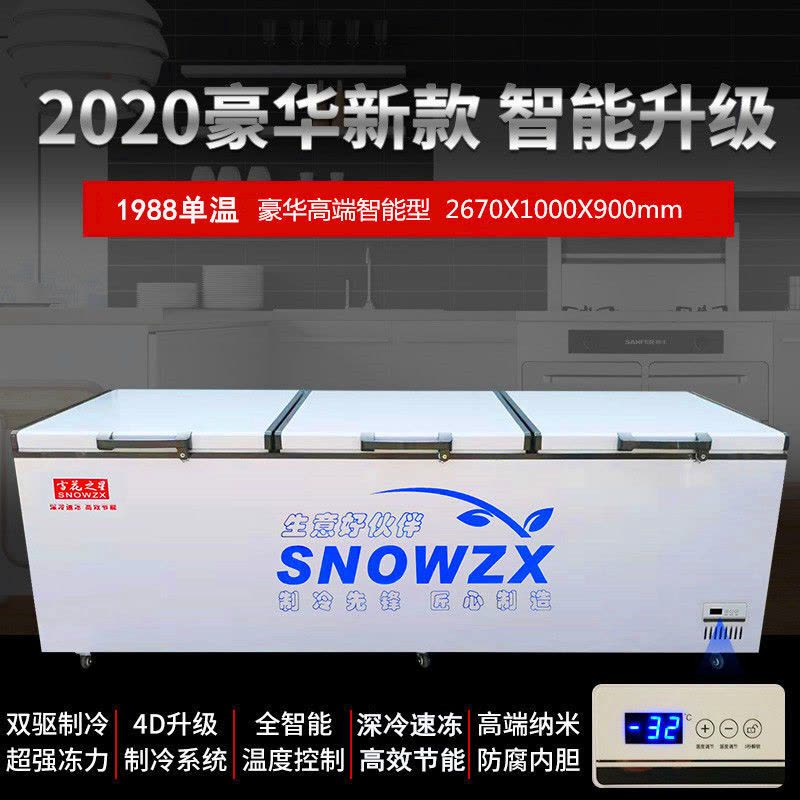 商用卧式大容量冰柜冷柜双温冰柜单温冰柜冷藏冷冻柜速冻|2288单温双驱豪华智能型长3米56 铜管图片