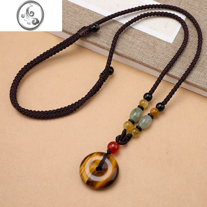 jimi古风虎眼石貔貅项链长款玉石吊坠毛衣链男女百搭水晶新款配饰挂饰