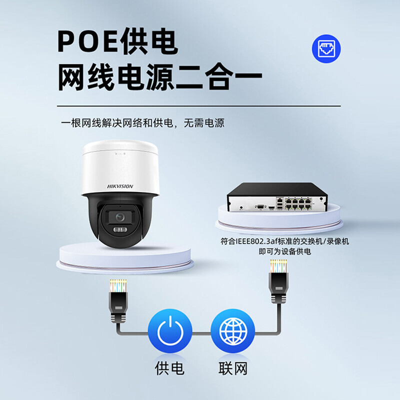 海康威视2寸 3路400万定焦双光PoE球机+1T硬盘 30米白光&红外补光/摄像头监控器室内外摄像机
