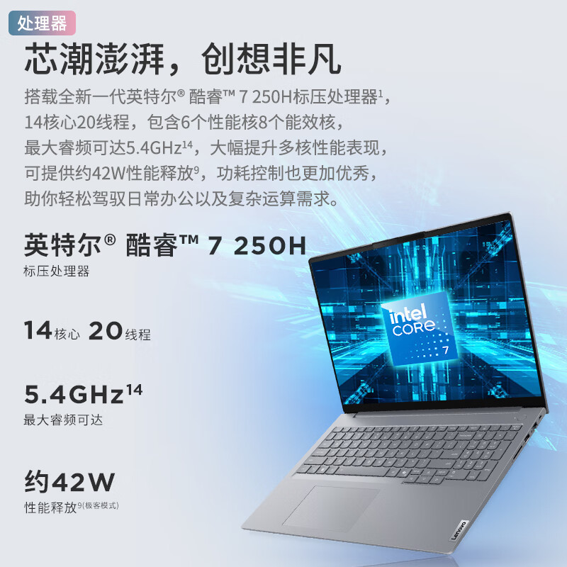 ThinkPad 联想ThinkBook 16 2025款16英寸大屏学生游戏娱乐商务办公笔记本电脑 06CD 高色域屏 定制Core7-250H 16G内存 2TB固态