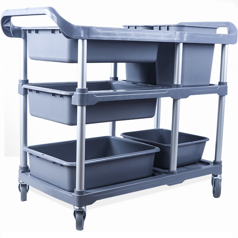 酒店收餐车三层推车撤餐车置物架收碗车带垃圾桶古达多功能塑料餐厅