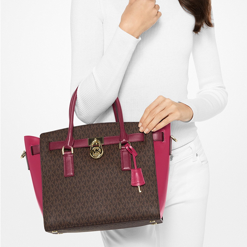 Michael Kors 迈克科尔斯 Hamilton大号牛皮女士手提包单肩斜跨logo压花包MK女包