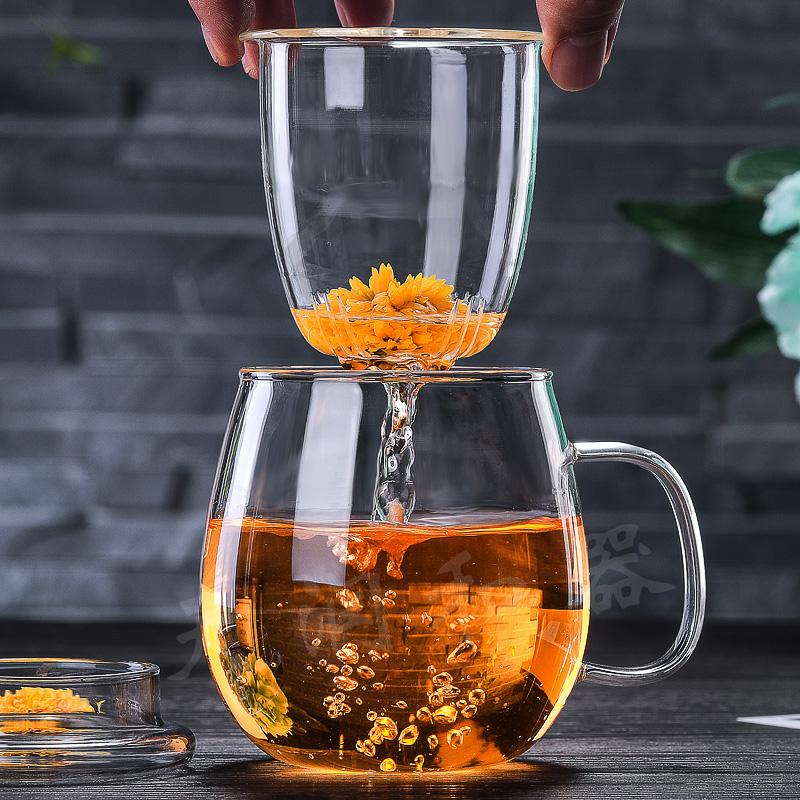 耐热加厚玻璃杯花茶杯泡茶杯过滤内胆办公杯家用水杯 三维工匠 加厚小鸭嘴450三件杯高清大图