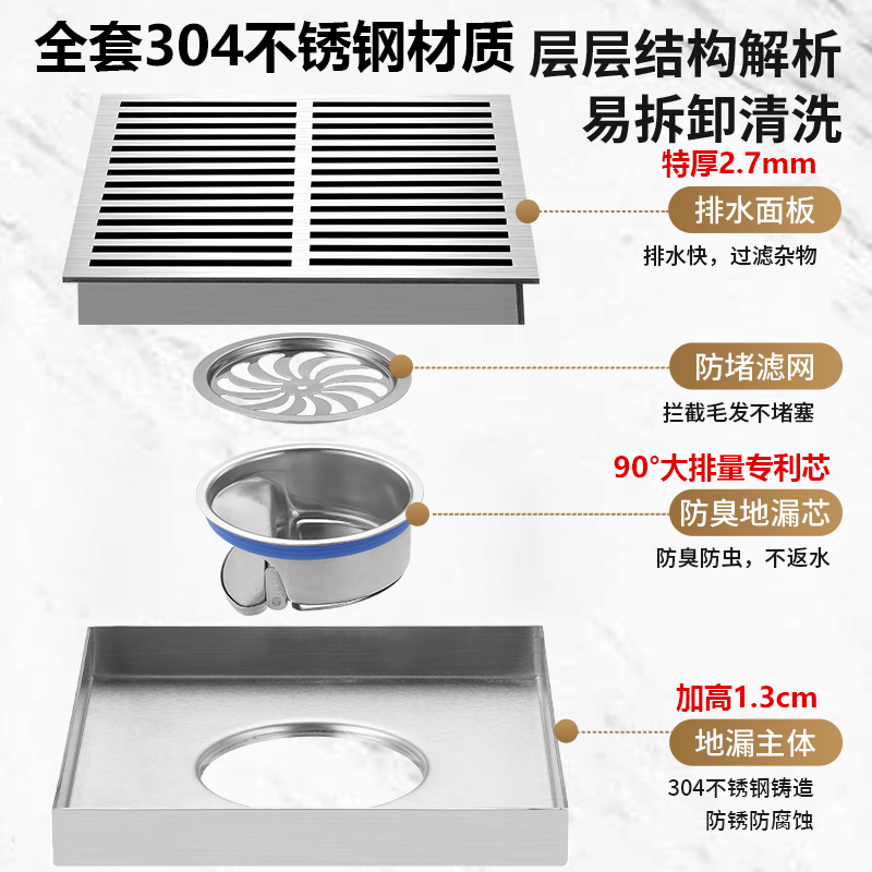 户外庭院排水地漏室外大口径阳台110 160管院子大号304不锈钢防臭高清大图