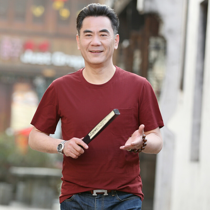 爸爸夏季中年男士短袖t恤中老年爷爷夏装男装polo衫老人衣服