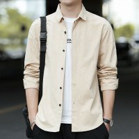 跨洋(KUAYANG)男装2020春季新款衬衫男时尚潮流百搭纯色翻领开衫简约衬衣外套