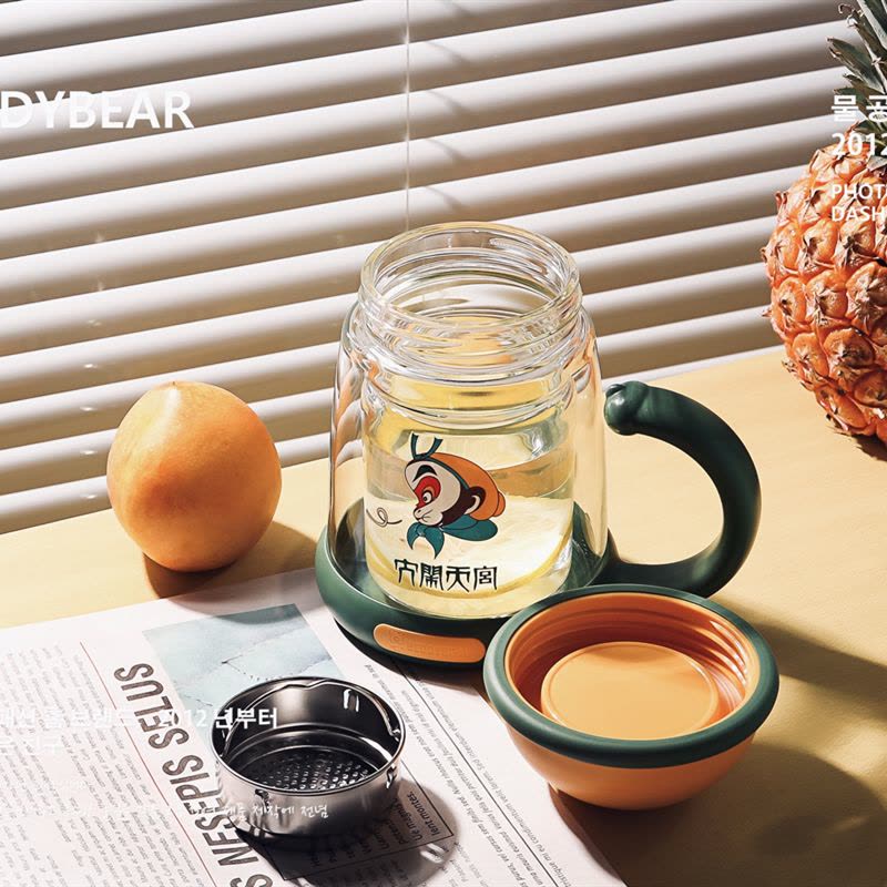 玻璃杯悟空杯具熊BEDDYBEAR杯子单双层耐热玻璃杯女花茶杯过滤办公便携创意可爱水杯320ml图片