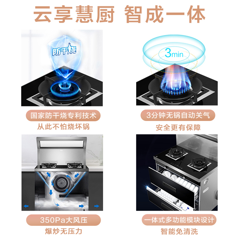 Haier/海尔 HM1集成灶一体灶家用自动清洗 厨房侧吸下排式烟机燃气灶消毒柜智能联动套餐一体式环保