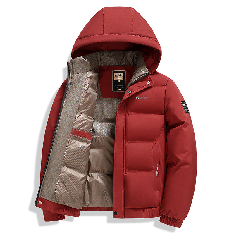 啄木鸟中青年加厚棉衣男士防寒外套冬季可拆卸帽立领商务休闲外套高清大图