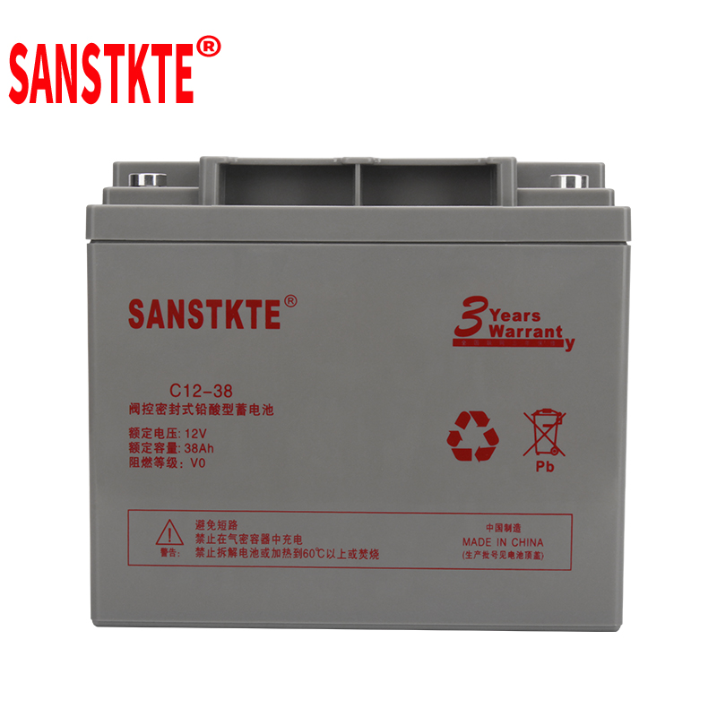 SANSTKTE蓄电池UPS不间断电源专用12V38AH机房监控网络门禁安防消防系统储能电瓶C12-38