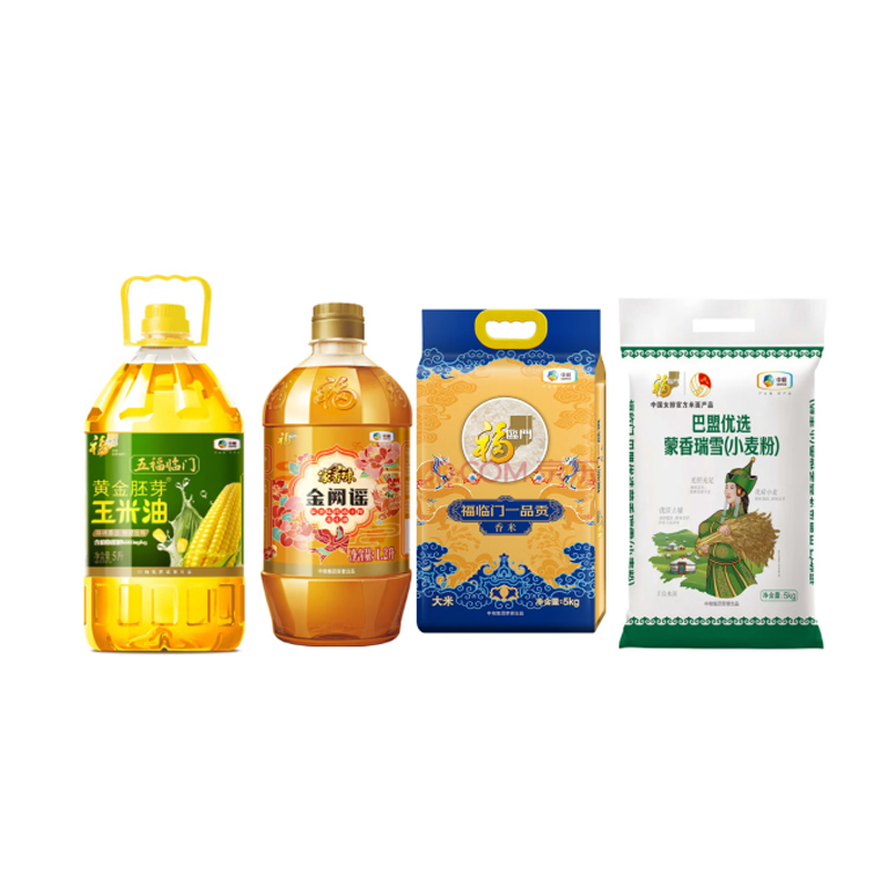 福临门 五福临门米面粮油组合四件套 16.5kg (玉米油5L+花生油1.2L+香米5kg+小麦粉5kg)高清大图