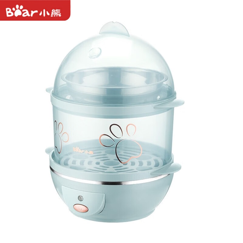 小熊煮蛋器家用双层蒸蛋器一键开关防干烧自动断电蒸蛋器360W 薄荷蓝ZDQ-C07C6