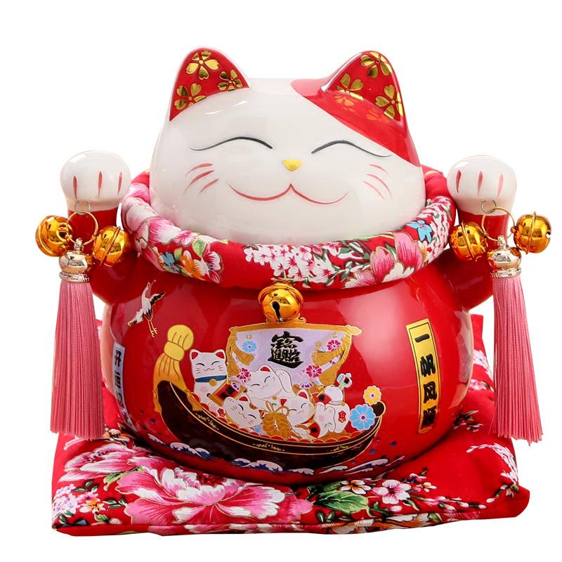 猫玄关摆件陶瓷日式存钱储蓄罐家居客厅创意店铺开业结婚礼品 三维工匠 7寸-千客万来(高18cm)猫高清大图