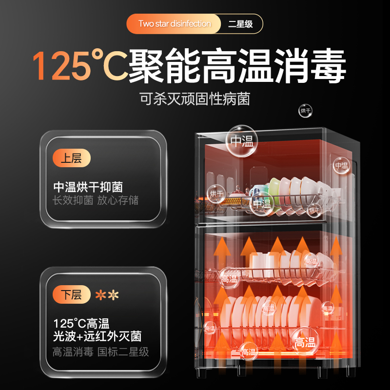 康宝(Canbo)家用立式90L消毒柜高温二星消毒碗柜XDZ90-GM