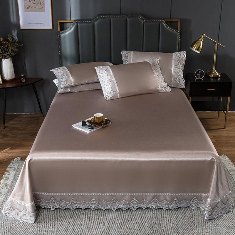 冰丝床单凉席1.8m可水洗夏季空调软席子1.5米可折叠夏凉席三件套_1_231 其它 250*250cm适合1.8-2米床【辉煌金】蕾丝花边床单款