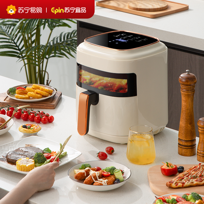 苏宁宜品 空气炸锅 熔岩6触控版可视化5.5L大容量智能无油多功能ZG016ED(SNYP-ZG5L-P06S)