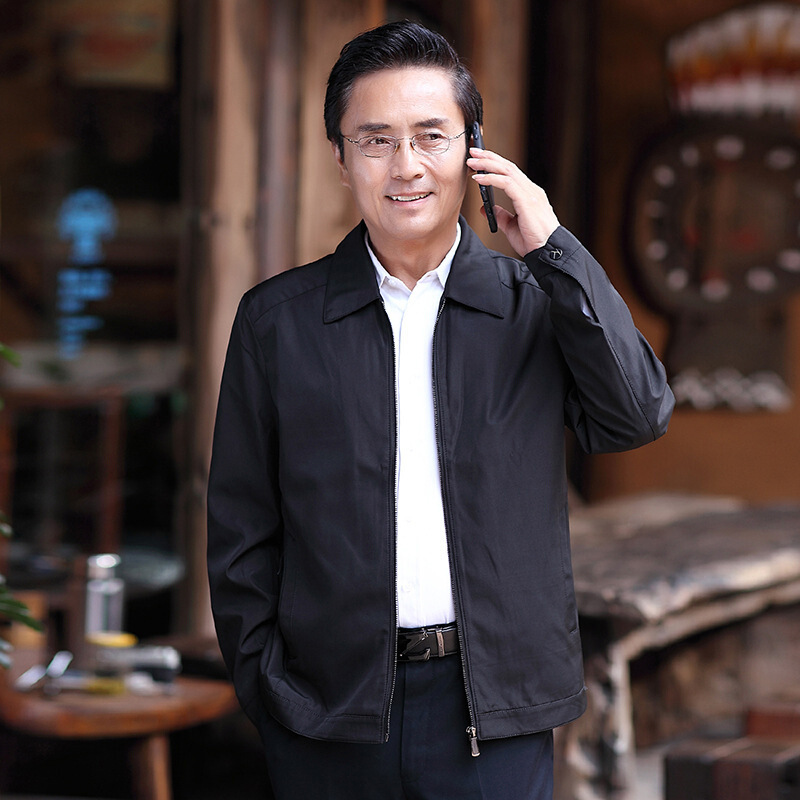 中年男士高档2020爸爸装外套新款中老年人宽松翻领开衫外衣帅气爸爸装