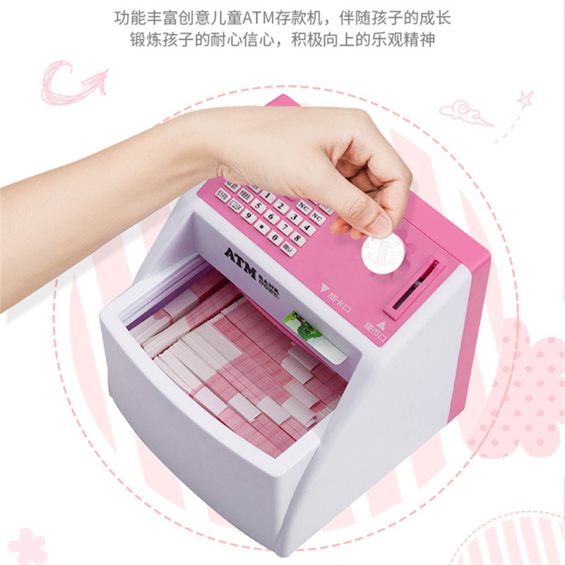 儿童密码箱储蓄存钱罐不可取超大容量atm取款机防摔网红男孩女孩 三维工匠 电池款大号001手动存钱-蓝色储蓄罐高清大图