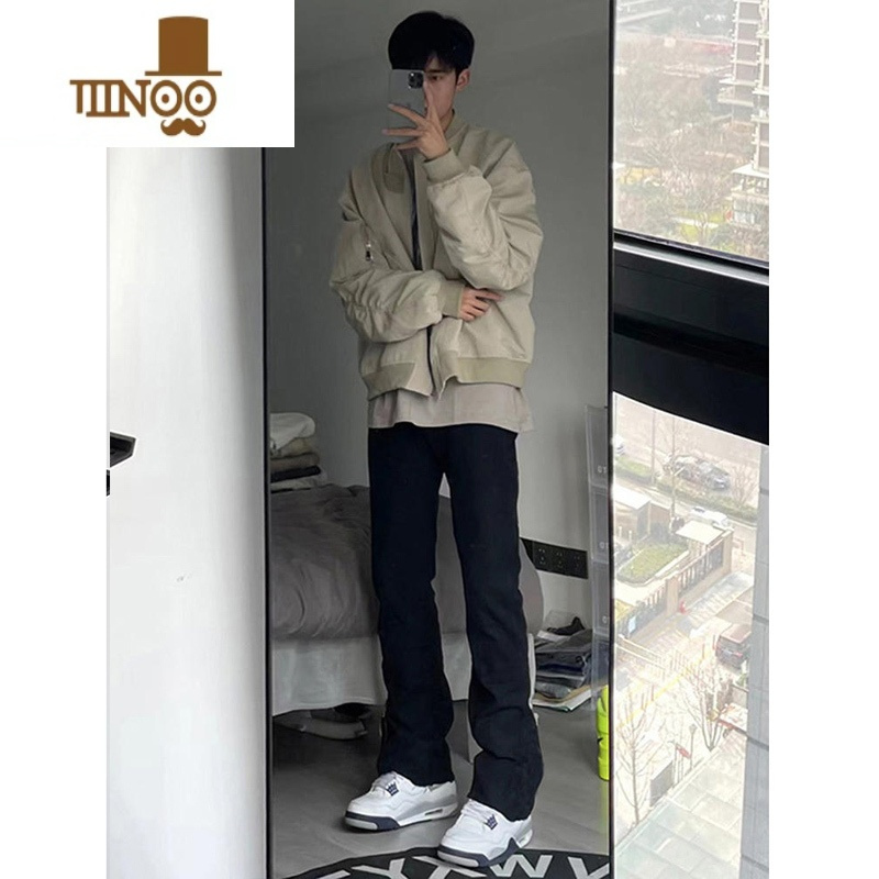 YANXUcleanfit水洗黄泥牛仔裤男修身直筒美式复古vibe裤子高街微喇长裤